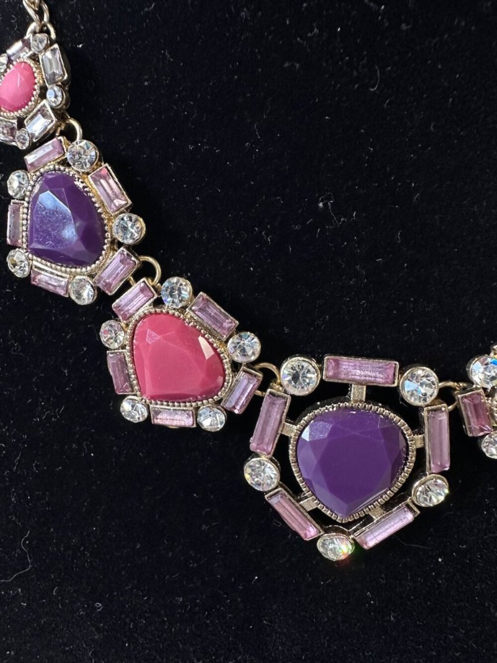 Pink Purple and Rhinestone Statement Necklace - Picture 7 of 13